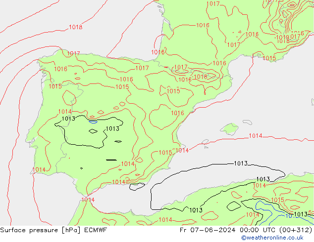 Surface pressure ECMWF Fr 07.06.2024 00 UTC