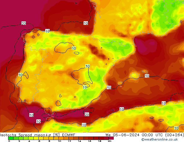 Isotachen Spread ECMWF wo 05.06.2024 00 UTC