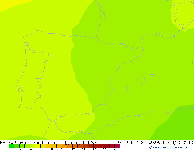 Humidité rel. 700 hPa Spread ECMWF jeu 06.06.2024 00 UTC