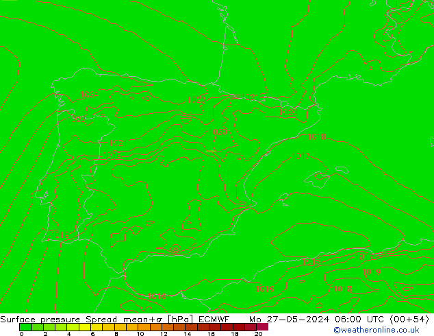 Atmosférický tlak Spread ECMWF Po 27.05.2024 06 UTC