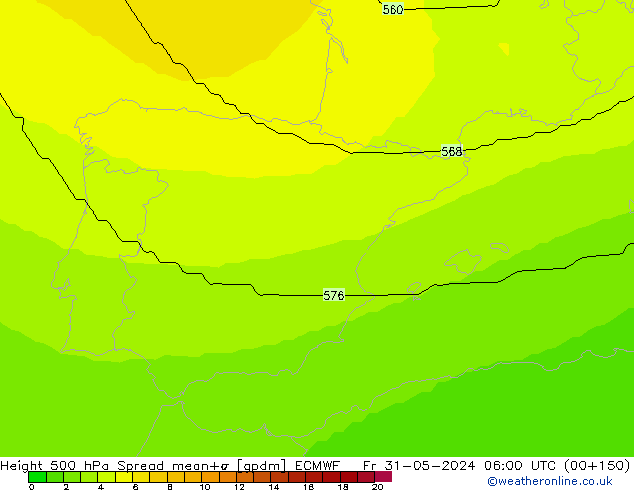 Geop. 500 hPa Spread ECMWF vie 31.05.2024 06 UTC