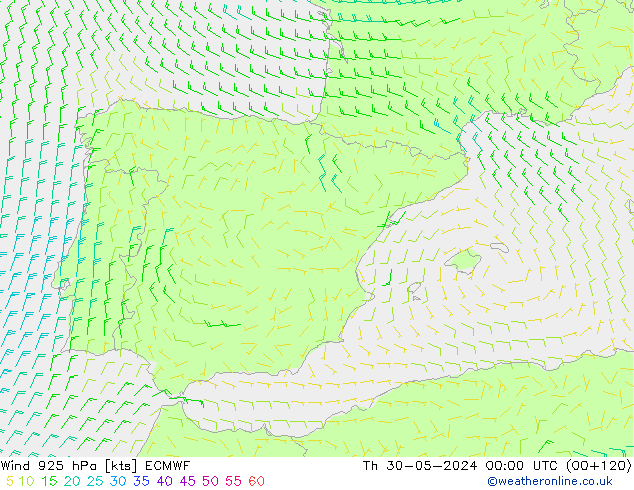 Wind 925 hPa ECMWF do 30.05.2024 00 UTC