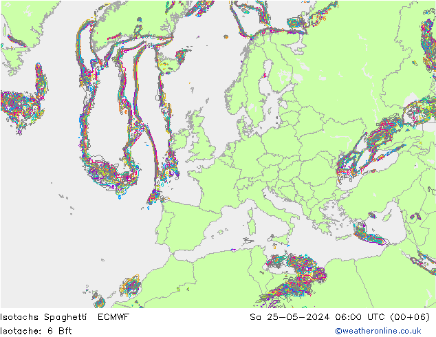 Isotachen Spaghetti ECMWF Sa 25.05.2024 06 UTC