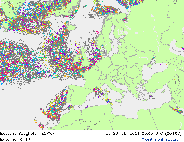 Isotachen Spaghetti ECMWF Mi 29.05.2024 00 UTC