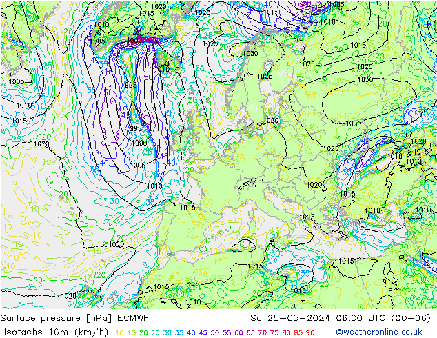 Eşrüzgar Hızları (km/sa) ECMWF Cts 25.05.2024 06 UTC