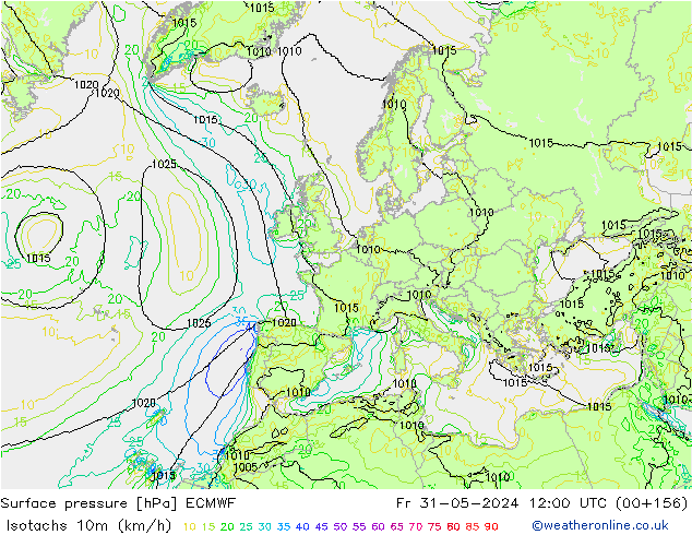 Eşrüzgar Hızları (km/sa) ECMWF Cu 31.05.2024 12 UTC