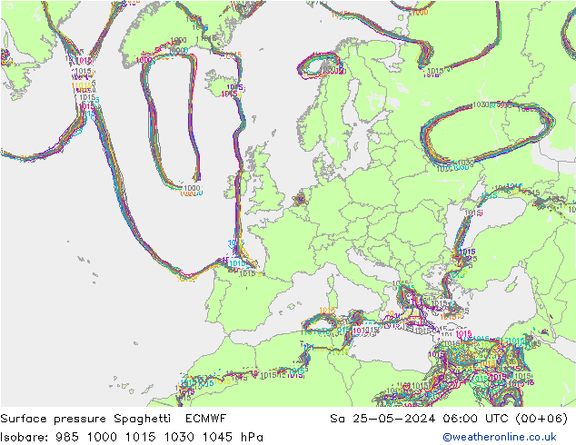 Pressione al suolo Spaghetti ECMWF sab 25.05.2024 06 UTC