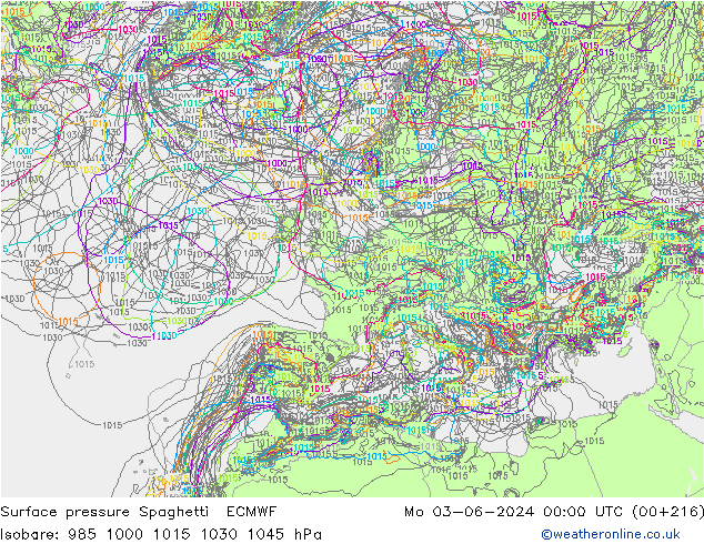 Bodendruck Spaghetti ECMWF Mo 03.06.2024 00 UTC