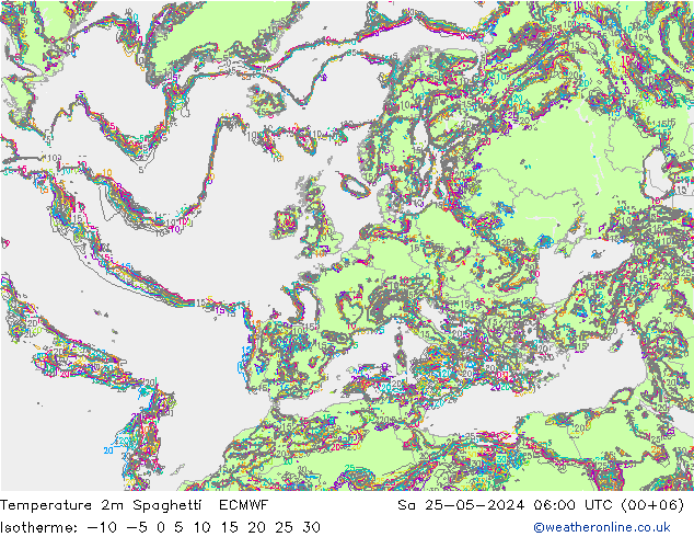 Temperaturkarte Spaghetti ECMWF Sa 25.05.2024 06 UTC