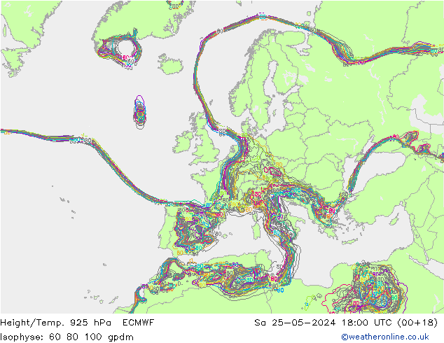 Geop./Temp. 925 hPa ECMWF sáb 25.05.2024 18 UTC