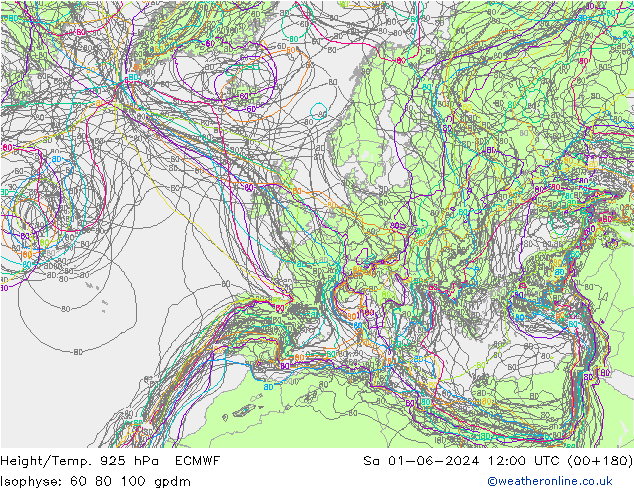 Height/Temp. 925 hPa ECMWF sab 01.06.2024 12 UTC