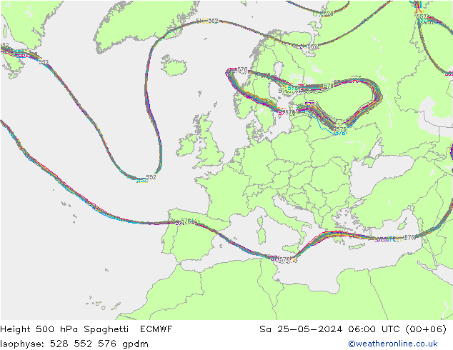 Height 500 hPa Spaghetti ECMWF  25.05.2024 06 UTC