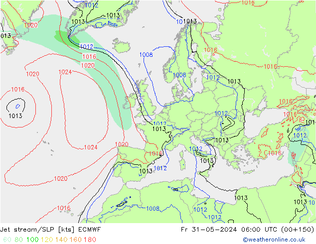 Jet stream/SLP ECMWF Pá 31.05.2024 06 UTC