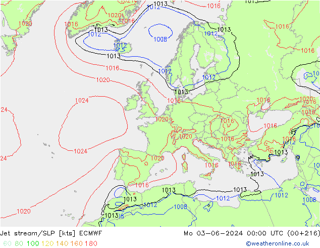 Jet stream/SLP ECMWF Mo 03.06.2024 00 UTC