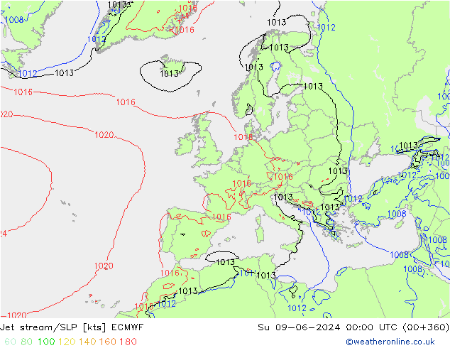 Jet stream/SLP ECMWF Su 09.06.2024 00 UTC