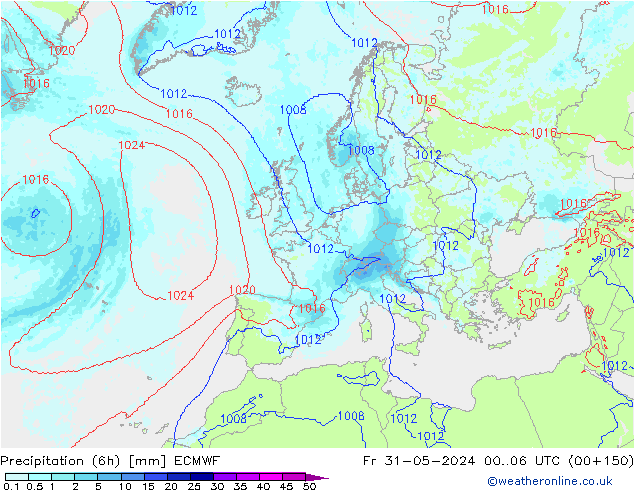 Precipitation (6h) ECMWF Fr 31.05.2024 06 UTC