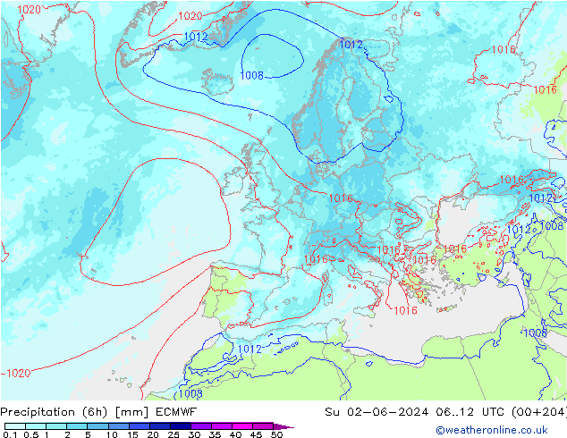 Nied. akkumuliert (6Std) ECMWF So 02.06.2024 12 UTC