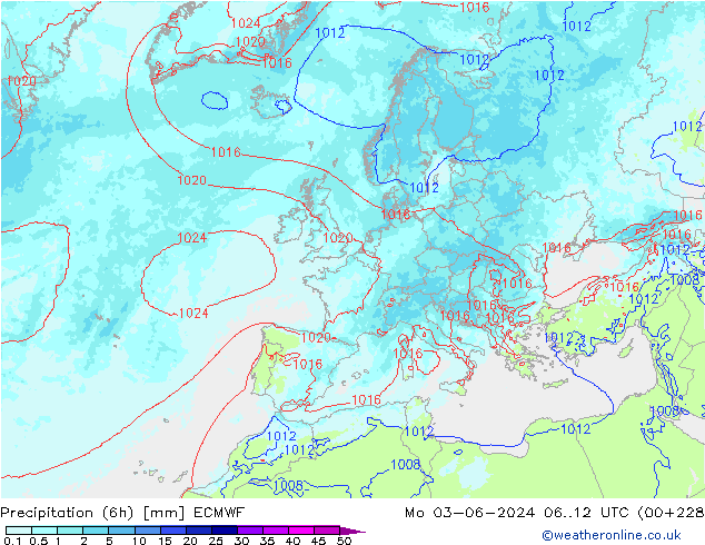 Precipitação (6h) ECMWF Seg 03.06.2024 12 UTC