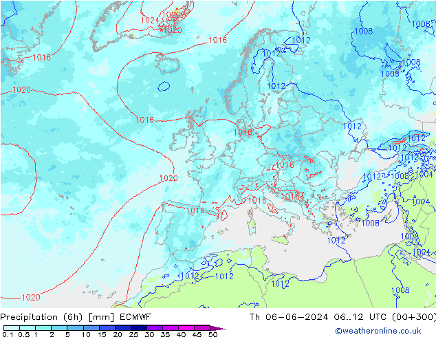 Precipitation (6h) ECMWF Th 06.06.2024 12 UTC