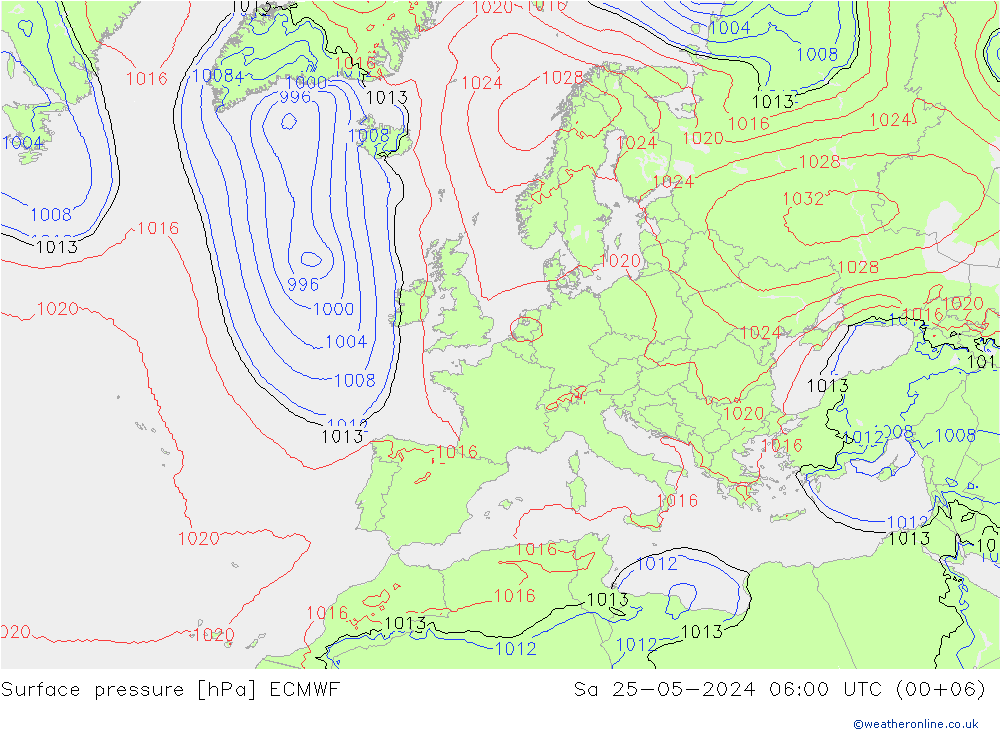 Presión superficial ECMWF sáb 25.05.2024 06 UTC