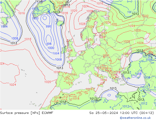 Bodendruck ECMWF Sa 25.05.2024 12 UTC