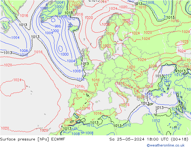 Atmosférický tlak ECMWF So 25.05.2024 18 UTC