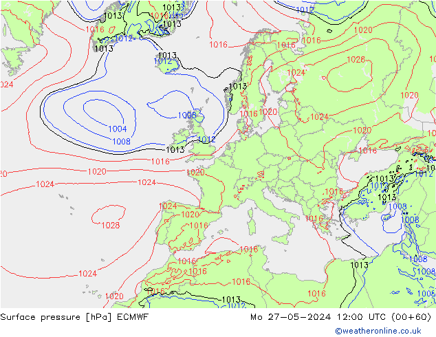 Surface pressure ECMWF Mo 27.05.2024 12 UTC