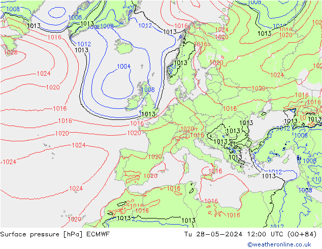 Bodendruck ECMWF Di 28.05.2024 12 UTC