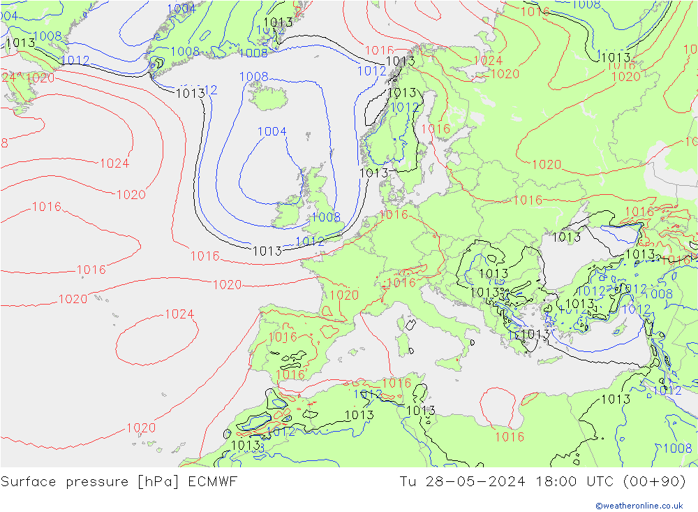 Bodendruck ECMWF Di 28.05.2024 18 UTC