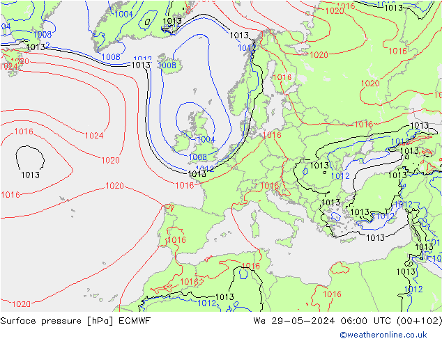 Surface pressure ECMWF We 29.05.2024 06 UTC