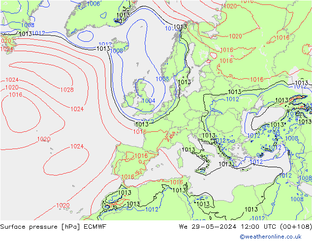 pressão do solo ECMWF Qua 29.05.2024 12 UTC