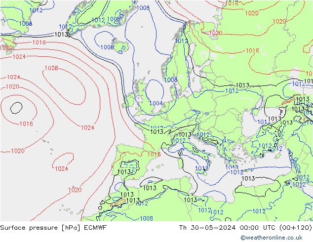 Surface pressure ECMWF Th 30.05.2024 00 UTC