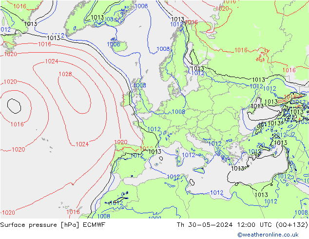 Pressione al suolo ECMWF gio 30.05.2024 12 UTC