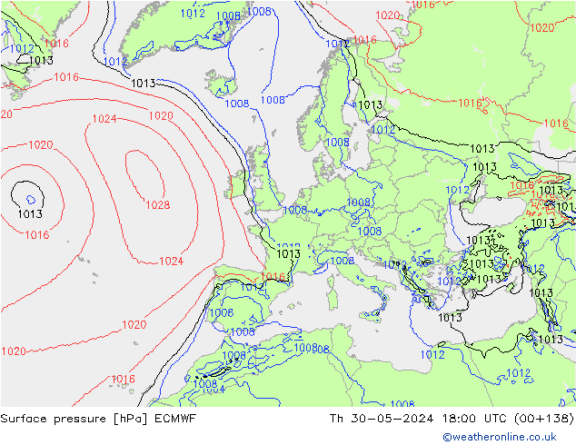 Luchtdruk (Grond) ECMWF do 30.05.2024 18 UTC