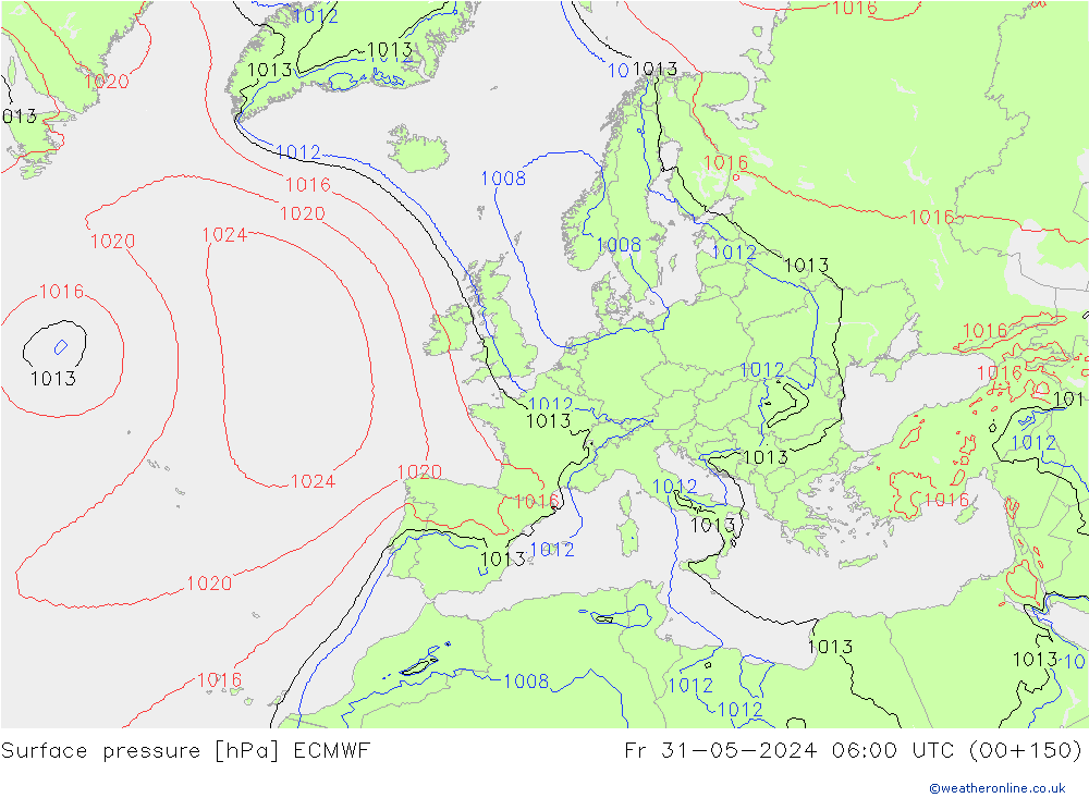 Surface pressure ECMWF Fr 31.05.2024 06 UTC