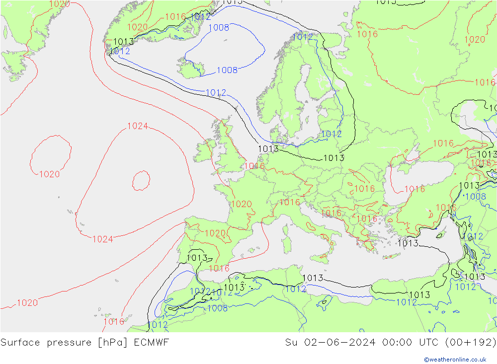 Surface pressure ECMWF Su 02.06.2024 00 UTC