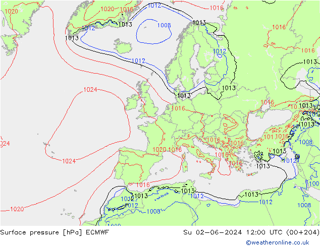 приземное давление ECMWF Вс 02.06.2024 12 UTC