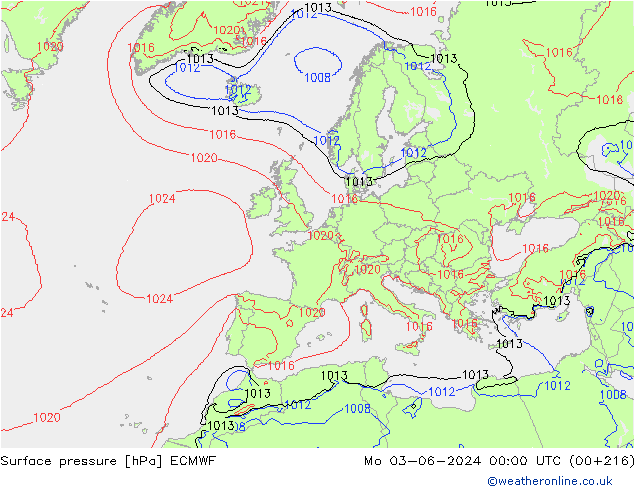 Pressione al suolo ECMWF lun 03.06.2024 00 UTC