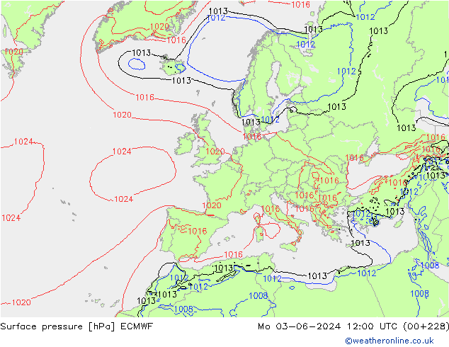 Pressione al suolo ECMWF lun 03.06.2024 12 UTC