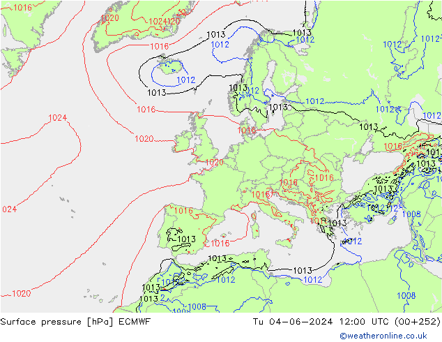 Atmosférický tlak ECMWF Út 04.06.2024 12 UTC