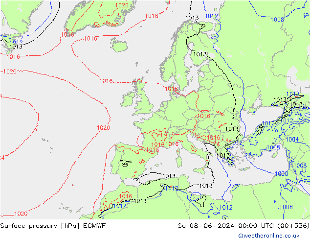 приземное давление ECMWF сб 08.06.2024 00 UTC