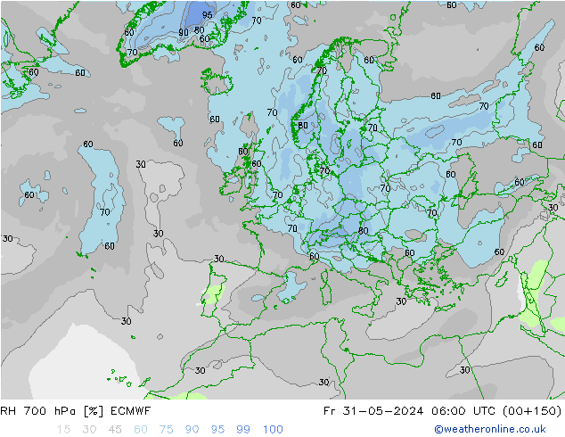 RH 700 hPa ECMWF Fr 31.05.2024 06 UTC