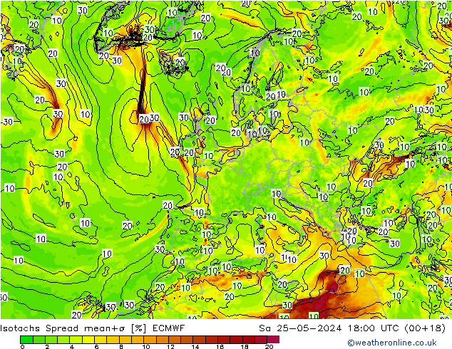 Isotaca Spread ECMWF sáb 25.05.2024 18 UTC