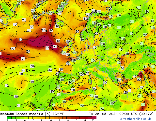 Isotachs Spread ECMWF вт 28.05.2024 00 UTC