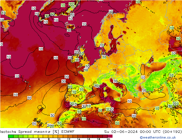 Isotachen Spread ECMWF So 02.06.2024 00 UTC