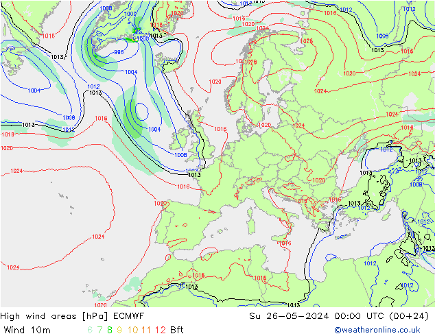 yüksek rüzgarlı alanlar ECMWF Paz 26.05.2024 00 UTC