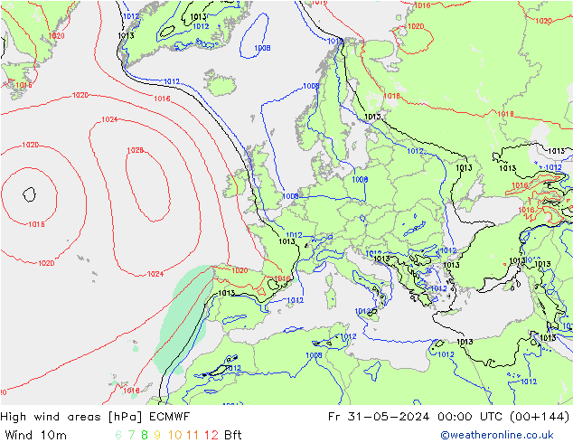 High wind areas ECMWF Fr 31.05.2024 00 UTC