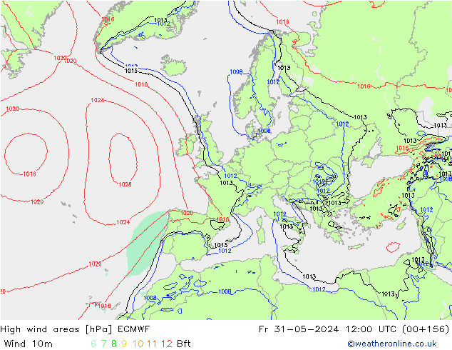 yüksek rüzgarlı alanlar ECMWF Cu 31.05.2024 12 UTC