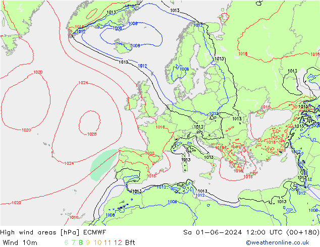 High wind areas ECMWF Sáb 01.06.2024 12 UTC
