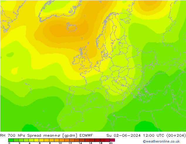 RH 700 hPa Spread ECMWF Ne 02.06.2024 12 UTC